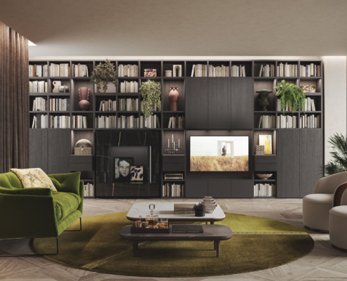 Libreria in rovere tinto